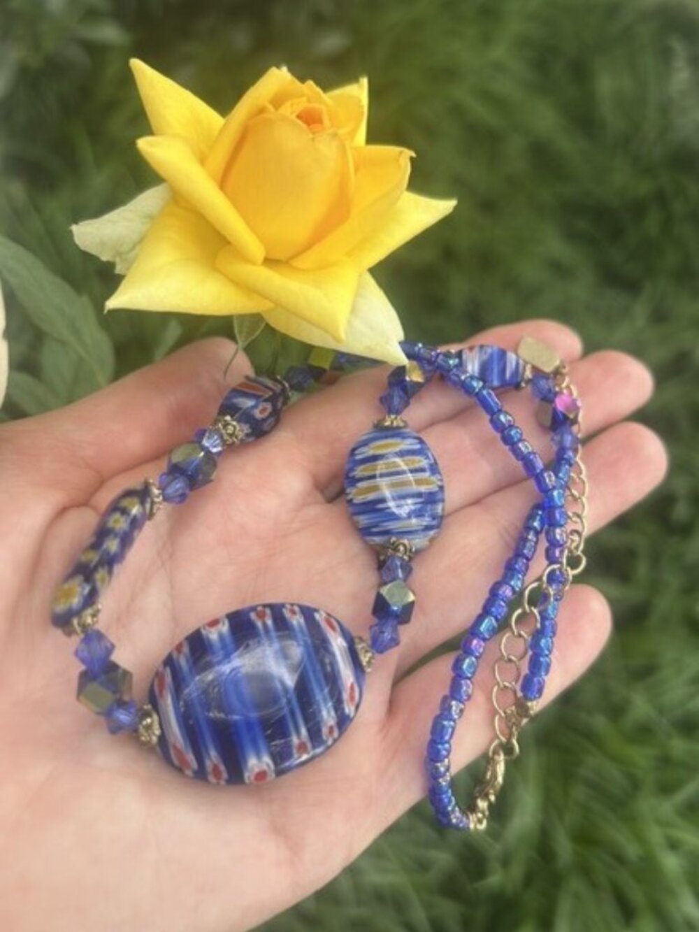 YOUSI/YOU & I Blue Glass Murano Style Beaded NECKLACE